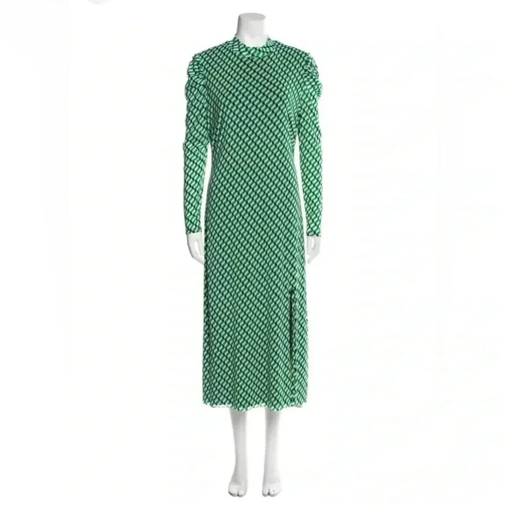 DVF Womens Maxi Dress Black and Green Size Medium